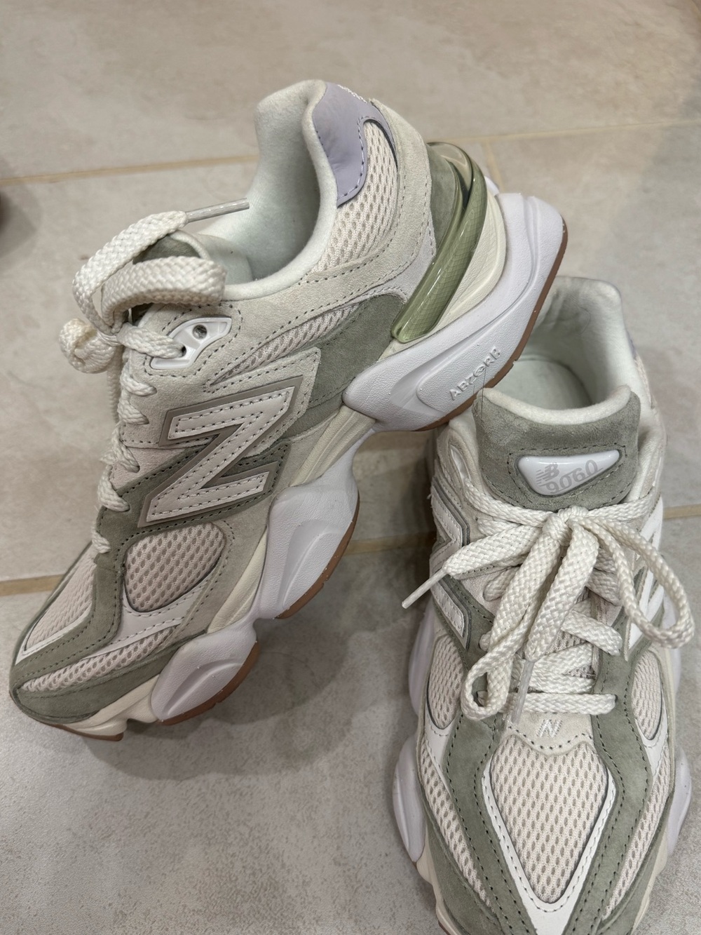 New Balance Women’s Cream & Sage 9060-Style Sneakers